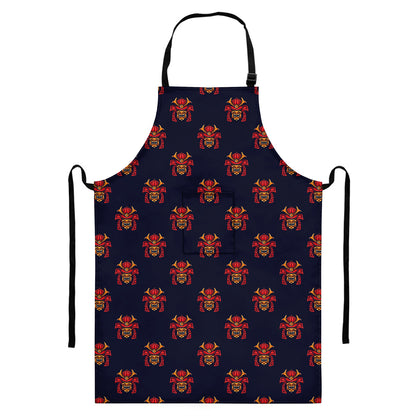 Japanese Samurai Pattern Print Bib Apron With Pocket