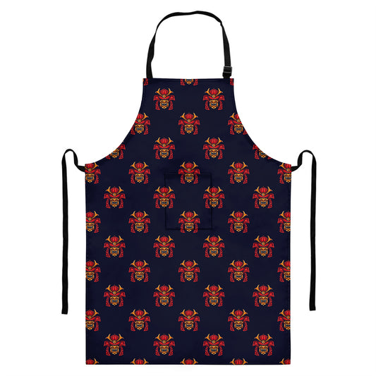 Japanese Samurai Pattern Print Bib Apron With Pocket