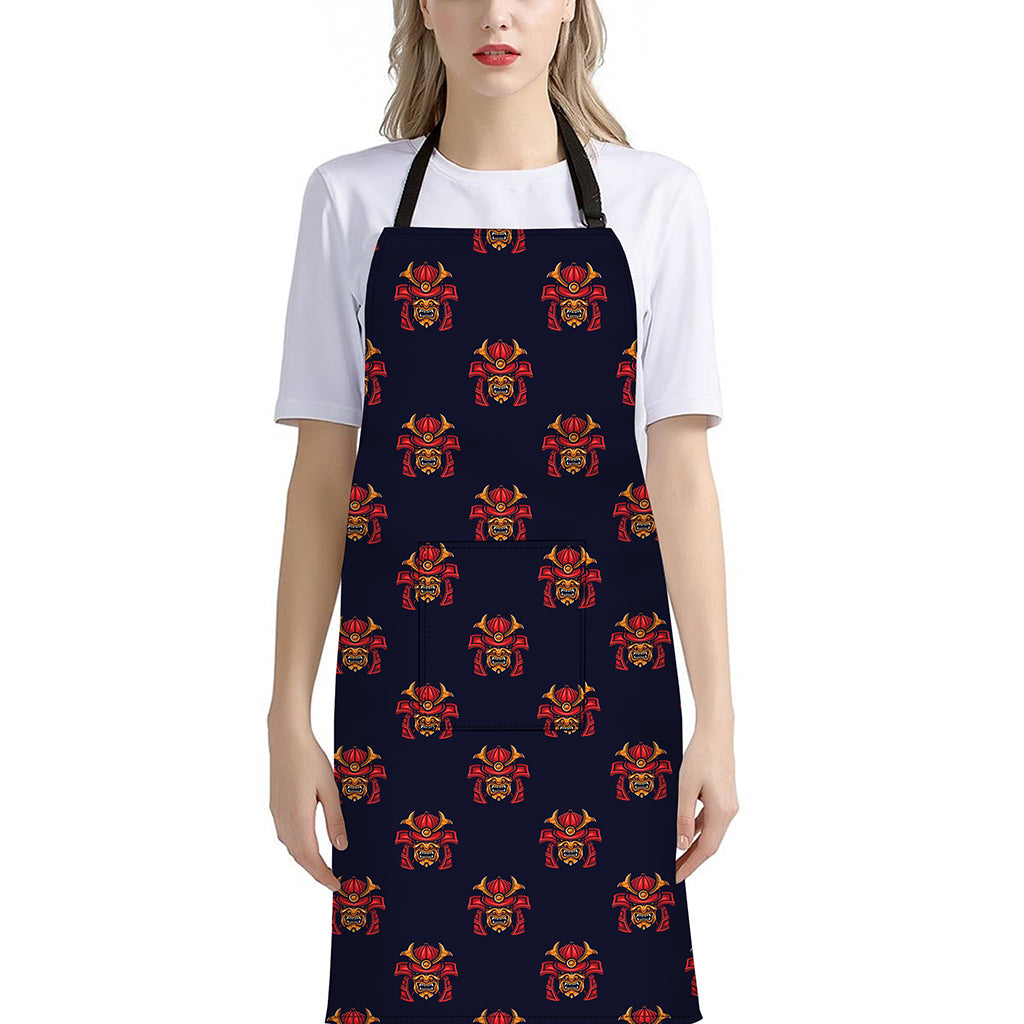 Japanese Samurai Pattern Print Bib Apron With Pocket