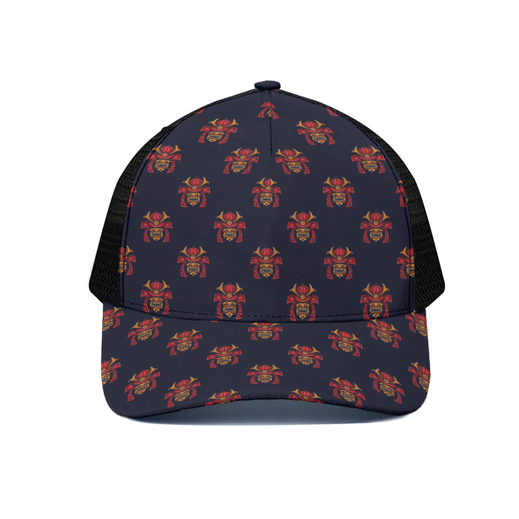 Japanese Samurai Pattern Print Black Mesh Trucker Cap