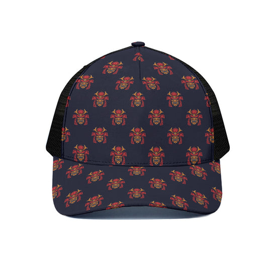 Japanese Samurai Pattern Print Black Mesh Trucker Cap