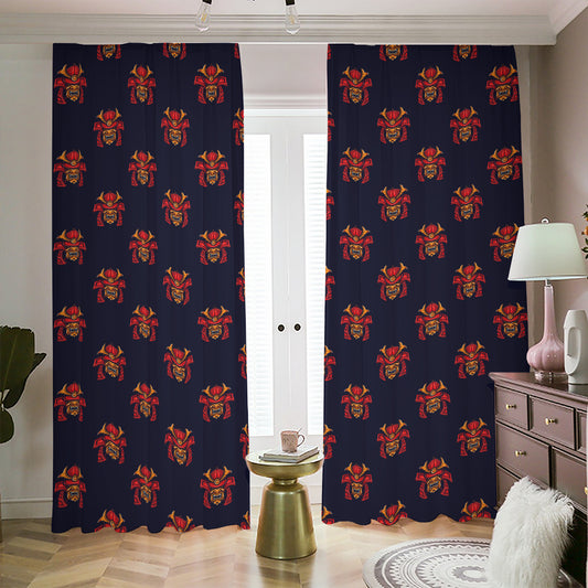 Japanese Samurai Pattern Print Blackout Pencil Pleat Curtains