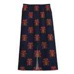 Japanese Samurai Pattern Print Cotton Front Slit Maxi Skirt