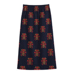 Japanese Samurai Pattern Print Cotton Front Slit Maxi Skirt
