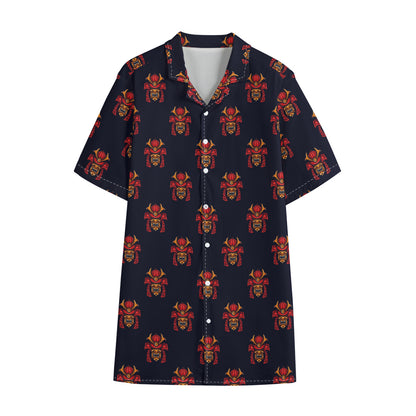 Japanese Samurai Pattern Print Cotton Hawaiian Shirt