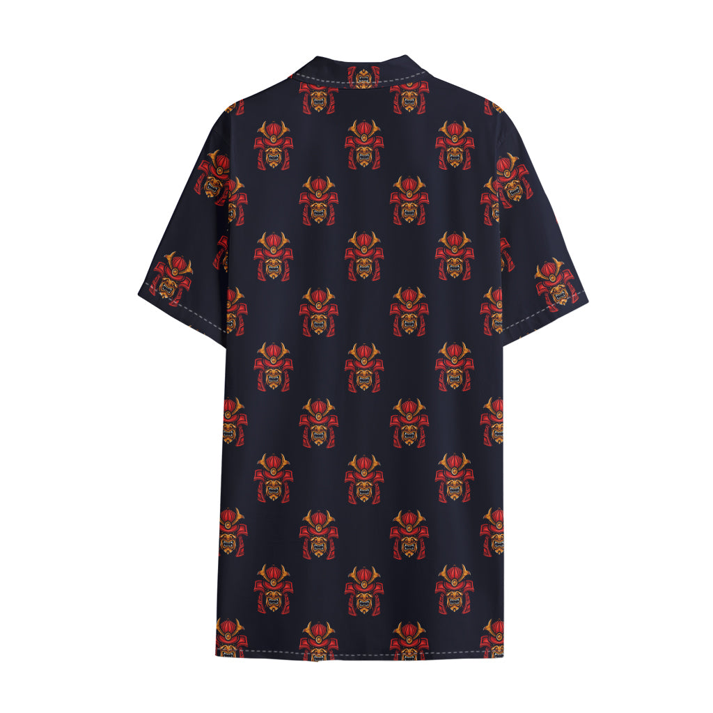 Japanese Samurai Pattern Print Cotton Hawaiian Shirt