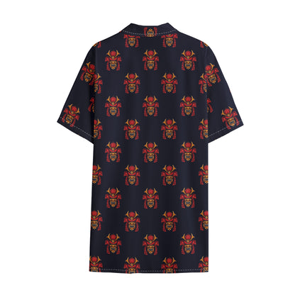Japanese Samurai Pattern Print Cotton Hawaiian Shirt