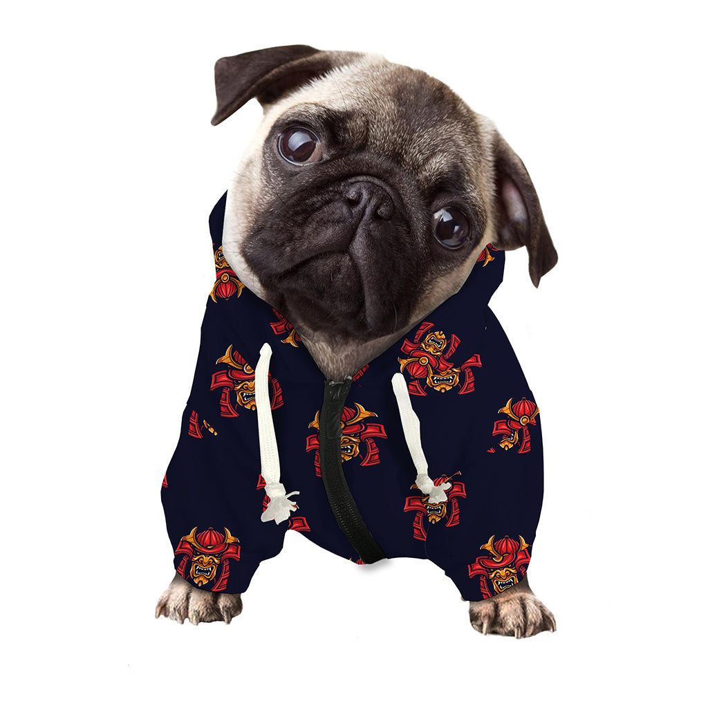 Japanese Samurai Pattern Print Dog Zip Up Hoodie