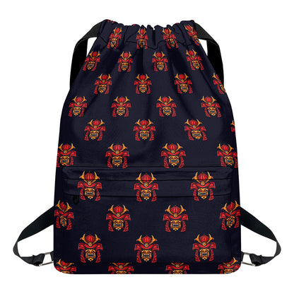 Japanese Samurai Pattern Print Drawstring Backpack