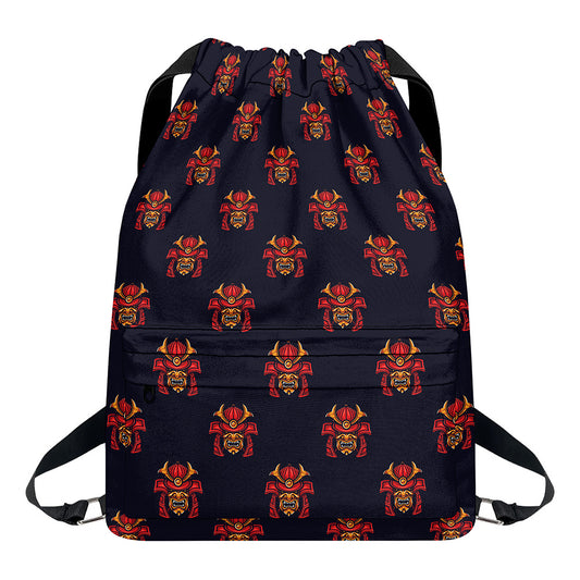 Japanese Samurai Pattern Print Drawstring Backpack