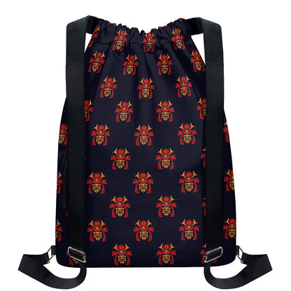Japanese Samurai Pattern Print Drawstring Backpack