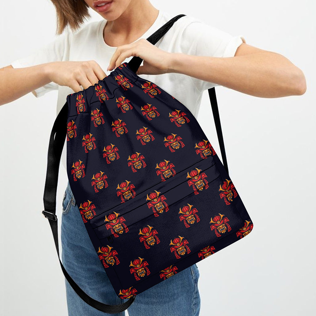 Japanese Samurai Pattern Print Drawstring Backpack