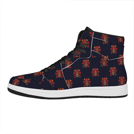 Japanese Samurai Pattern Print High Top Leather Sneakers