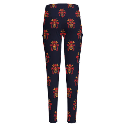 Japanese Samurai Pattern Print High-Waisted Pocket Leggings