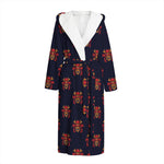 Japanese Samurai Pattern Print Hooded Bathrobe
