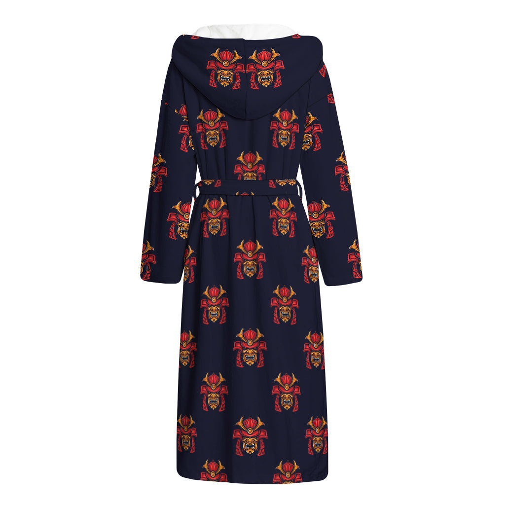 Japanese Samurai Pattern Print Hooded Bathrobe