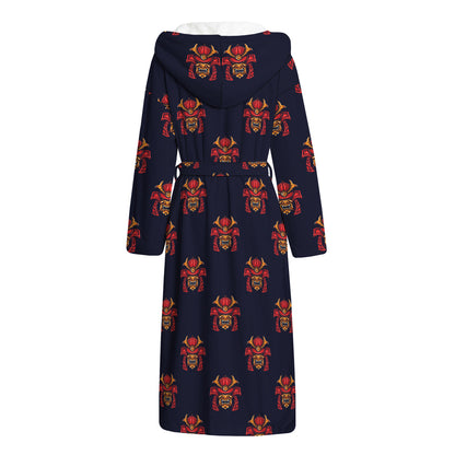 Japanese Samurai Pattern Print Hooded Bathrobe
