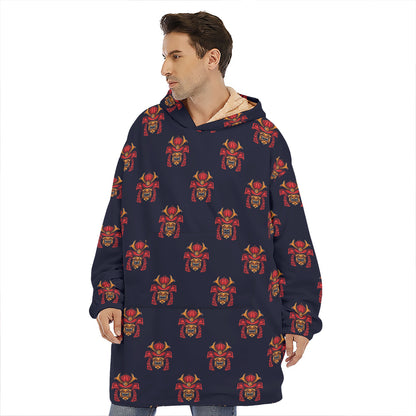 Japanese Samurai Pattern Print Hoodie Blanket