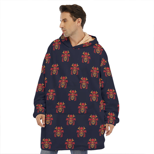 Japanese Samurai Pattern Print Hoodie Blanket