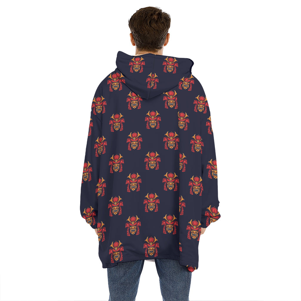 Japanese Samurai Pattern Print Hoodie Blanket