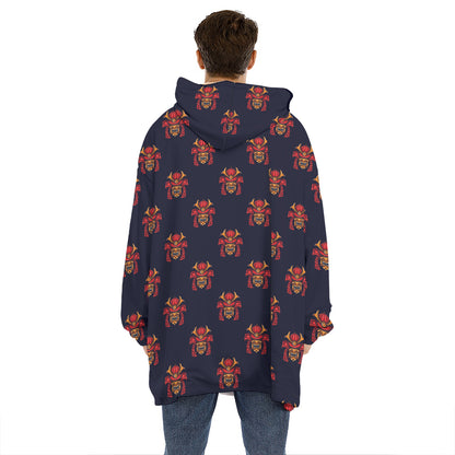 Japanese Samurai Pattern Print Hoodie Blanket