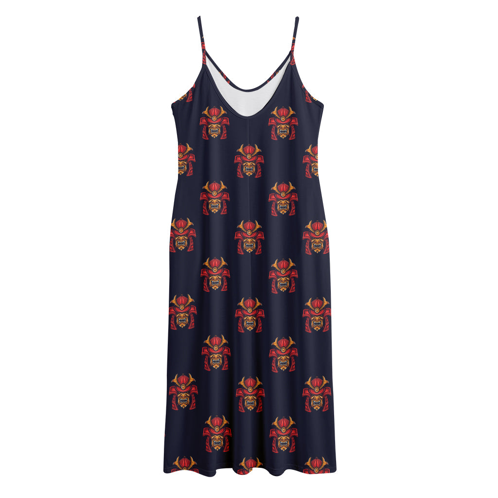 Japanese Samurai Pattern Print Jersey Midi Cami Dress