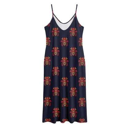 Japanese Samurai Pattern Print Jersey Midi Cami Dress