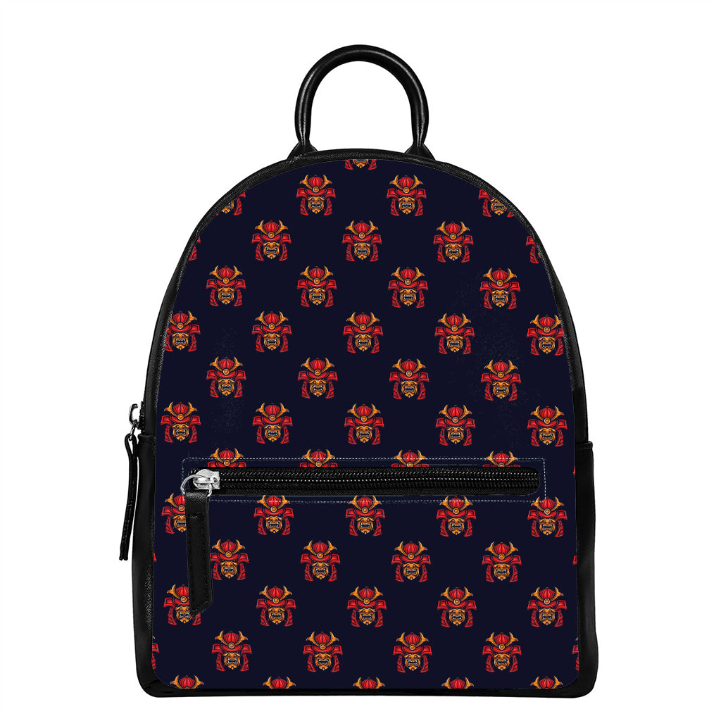 Japanese Samurai Pattern Print Leather Backpack