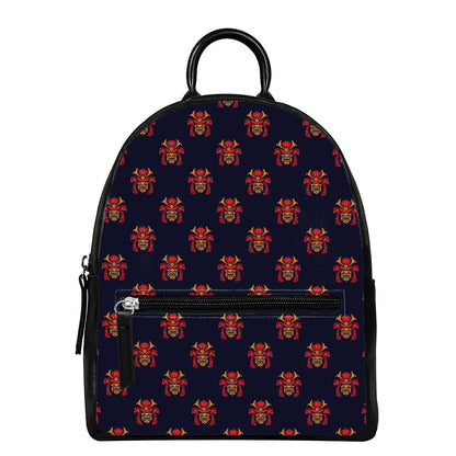 Japanese Samurai Pattern Print Leather Backpack