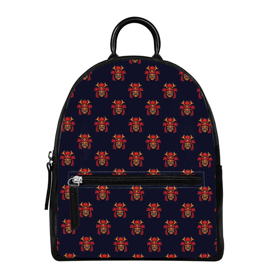 Japanese Samurai Pattern Print Leather Backpack