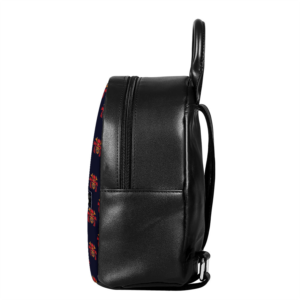 Japanese Samurai Pattern Print Leather Backpack