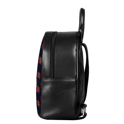 Japanese Samurai Pattern Print Leather Backpack