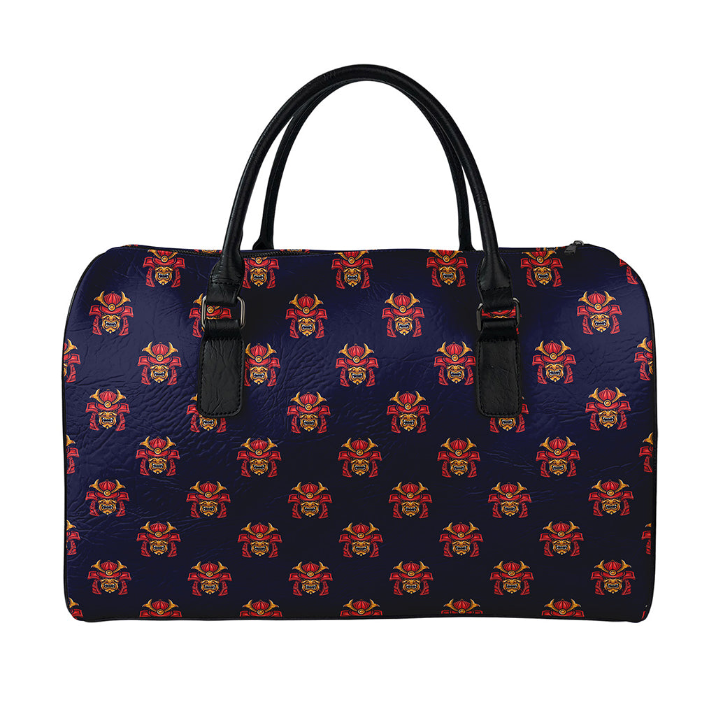 Japanese Samurai Pattern Print Leather Duffle Bag