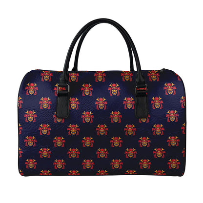 Japanese Samurai Pattern Print Leather Duffle Bag