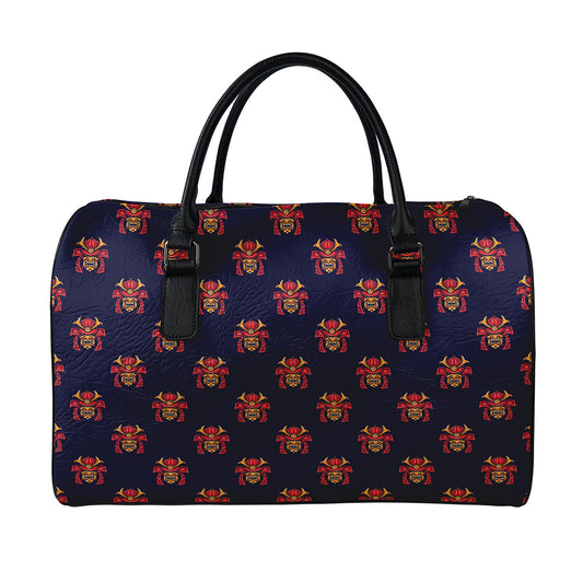 Japanese Samurai Pattern Print Leather Duffle Bag