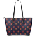 Japanese Samurai Pattern Print Leather Tote Bag With Zipper