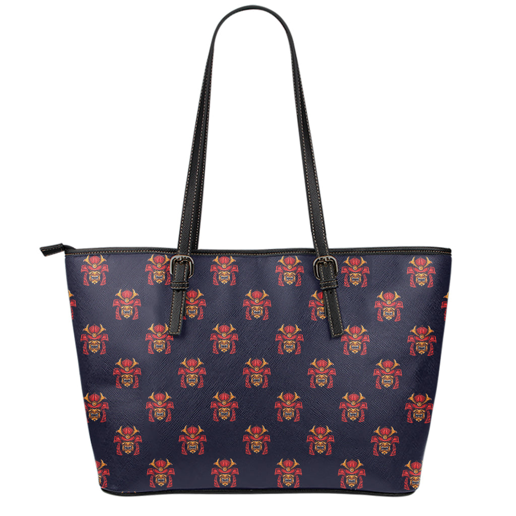 Japanese Samurai Pattern Print Leather Tote Bag