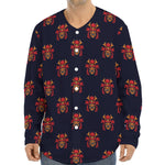 Japanese Samurai Pattern Print Long Sleeve Baseball Jersey