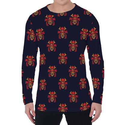 Japanese Samurai Pattern Print Men's Long Sleeve T-Shirt