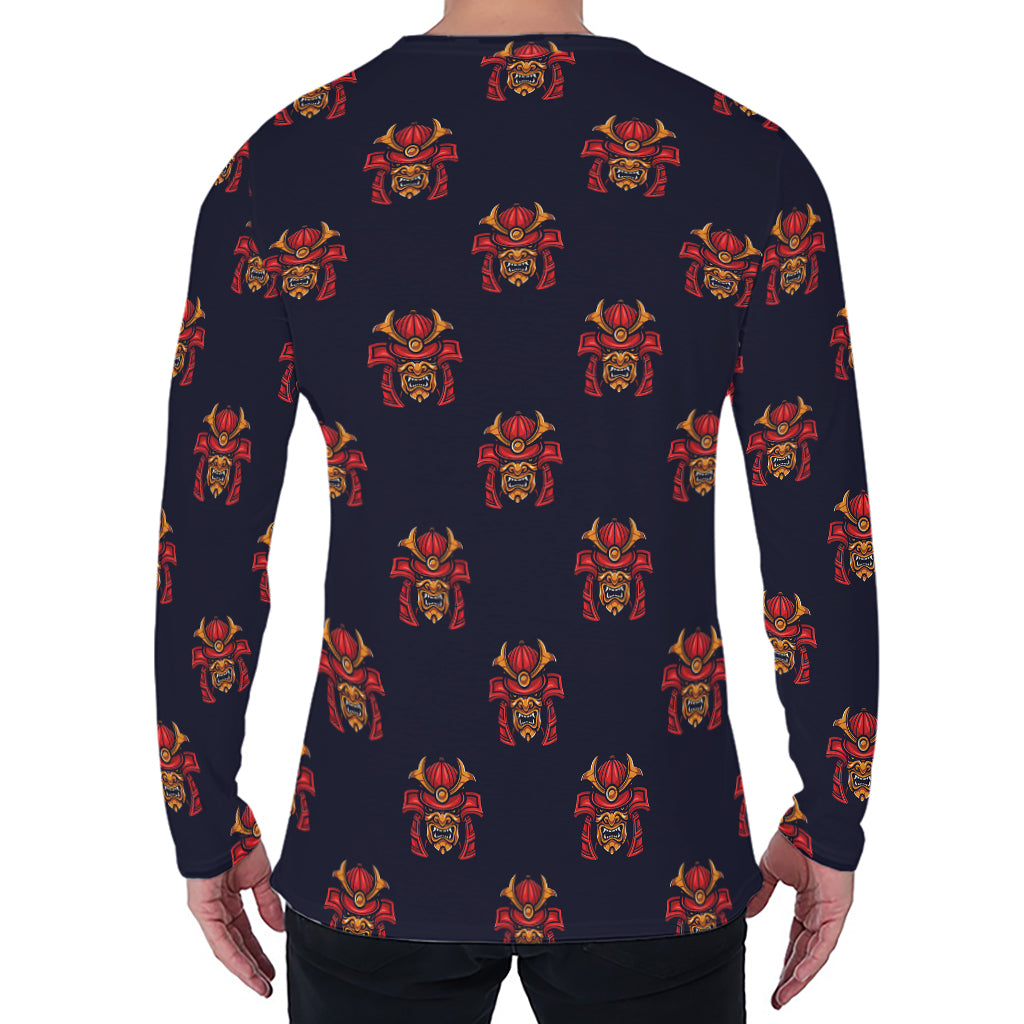 Japanese Samurai Pattern Print Men's Long Sleeve T-Shirt
