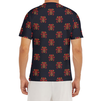 Japanese Samurai Pattern Print Men's Short Sleeve Rash Guard