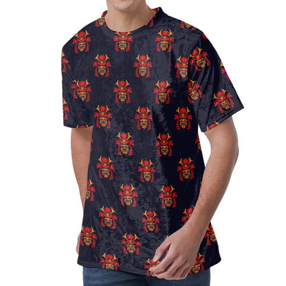 Japanese Samurai Pattern Print Men's Velvet T-Shirt