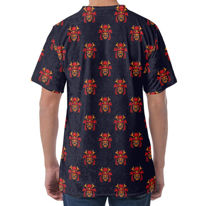 Japanese Samurai Pattern Print Men's Velvet T-Shirt