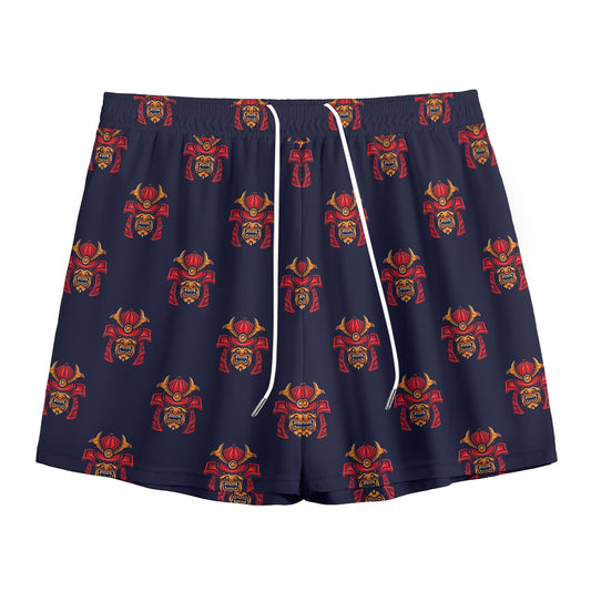 Japanese Samurai Pattern Print Mesh Shorts
