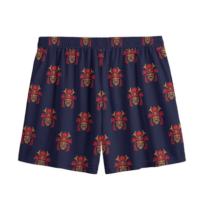 Japanese Samurai Pattern Print Mesh Shorts