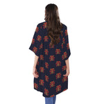 Japanese Samurai Pattern Print Open Front Beach Cover Up