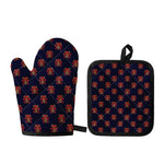 Japanese Samurai Pattern Print Oven Mitt And Pot Holder Set