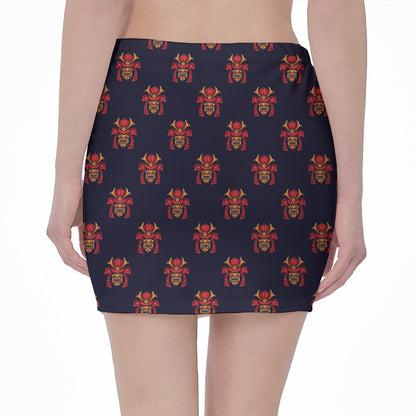 Japanese Samurai Pattern Print Pencil Mini Skirt