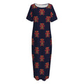 Japanese Samurai Pattern Print Short Sleeve Long Nightdress