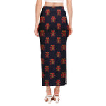 Japanese Samurai Pattern Print Side Slit Maxi Skirt